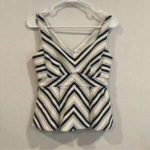 Anthropologie Maeve cream and navy blue striped peplum tank top size 6p nautical